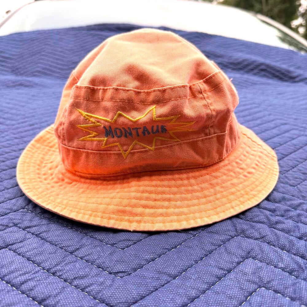 Vintage Montauk J Hats Orange Bucket Hat Sun Cap Beach Summer 60cm Large